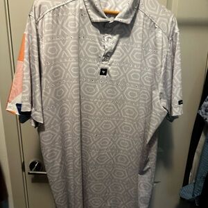 Bad Birdie Gray Polo with Modern Geometric Design
